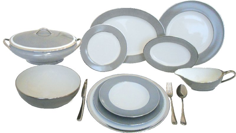 Servizio tavola ´Parigi Fascia Grigio scuro e fili platino´