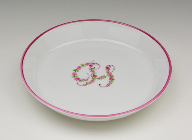 Vassoietto Isigny con filo e sigla fiorita Rosa